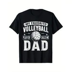 Men's Shortsleeve Crewneck T-Shirt - Menswear, Round Neck, "My Favorite Volleyball Player Calls Me Dad" Fathers Day Graphic, Y2K Outfits, Backwards Bunny, Hip Hop Concert, Demon Slayer Merch Double Print, Casual Summer Top Black