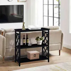 [SOIYELIFE] Console Table 3-Tier with Storage Shelves,Open Bookshelf Bookcase with Solid Wood Legs for Hallway, Living Room and Bedroom.Black Cool furniture