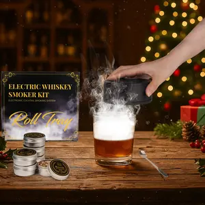 Electric Whiskey Smoker Kit with 6 Wood Chips and LED Lights - Rechargeable Cocktail Smoker, Magnetic Safety Cover, Bourbon Gift Set for Men/Dad/Husband (Dark Grey)