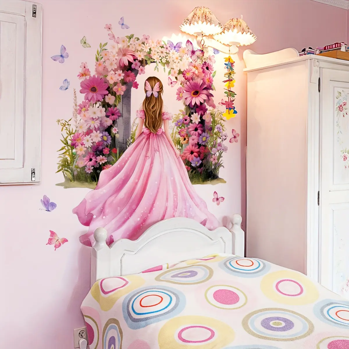 A set (30*90cm*2pcs) of pink back flower 2D flat wall stickers, Wall Stickers Decorations, home decoration self-adhesive wall stickers, Wall Decal, Decorative Sticker, Girl Room Accessories, Bedroom, MS2568-KQ