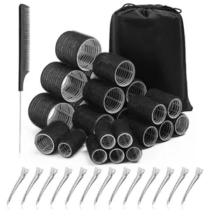 Hair Rollers for Blowout Look Long Hair, Curlers 38 Pcs Self Grip ,Set with 24Pcs Hair Rollers 4 Sizes and 12 Pcs Hair Clips, Comb and Storage Bag for Hair Volume (Black)