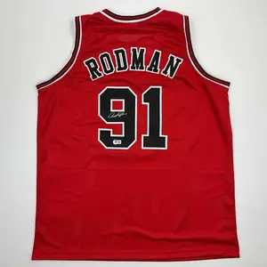 DDennis Rodmann Custom Signed Jersey #91 Red/Black BASKETBALL JERSEY