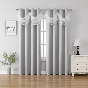 1pc American Style Simple Solid Color Blackout Wave Curtain, Bedroom Living Room Balcony Curtains, Elegant Home Decor