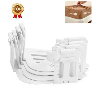 Set of 4 Sheet Corners, Heavy-Duty Mattress Straps with Reinforced Clips, Fabric-Safe Sheet Clips, Universal Design, Fits All Sheet Sizes (White/Gray)