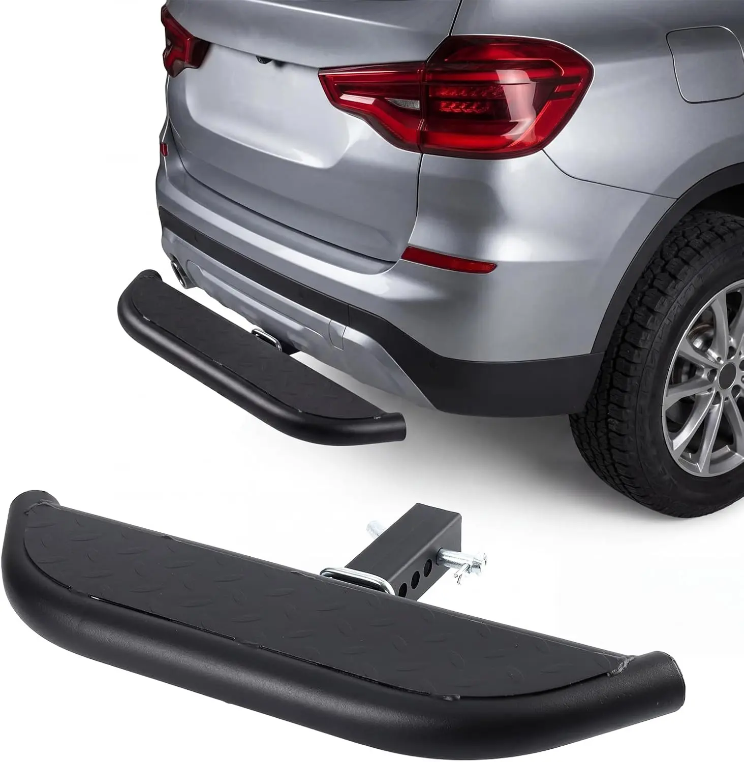 Hitch Step for 2" Receiver, Heavy Duty Rear Bumper Guard with Anti-Slip Step, 350 lbs Load Capacity Steel Hitch Step with Pin Lock & Stabilizer, Universal for Truck SUV Pickup Trailer