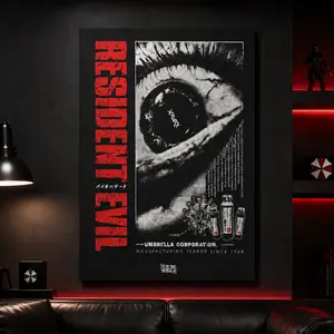 Resident Evil 1996 Poster – Nightmare / Umbrella Corp. Retro Game Wall Art, Horror Movie Canvas Print, Collectible Gamer Decor