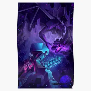 Minecraft Epic Enderdragon Battle Art Poster - Exciting and Action-Packed Art Depicting an Epic Battle with the Enderdragon in Minecraft