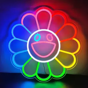 ROSNEK Sunflower Shaped LED Neon Sign, 30cm RGB Rainbow Backlit Color Changing LED Ambient Light, Wall-Mount Wall Decor Lamp for Kids Room, Bar, Ideal Gift