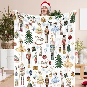Christmas Fuzzy Blanket White Nutcracker Throw Blanket 50 x 60 Inch Cartoon Xmas Flannel Blanket for Winter  Chair Sofa Bed Couch