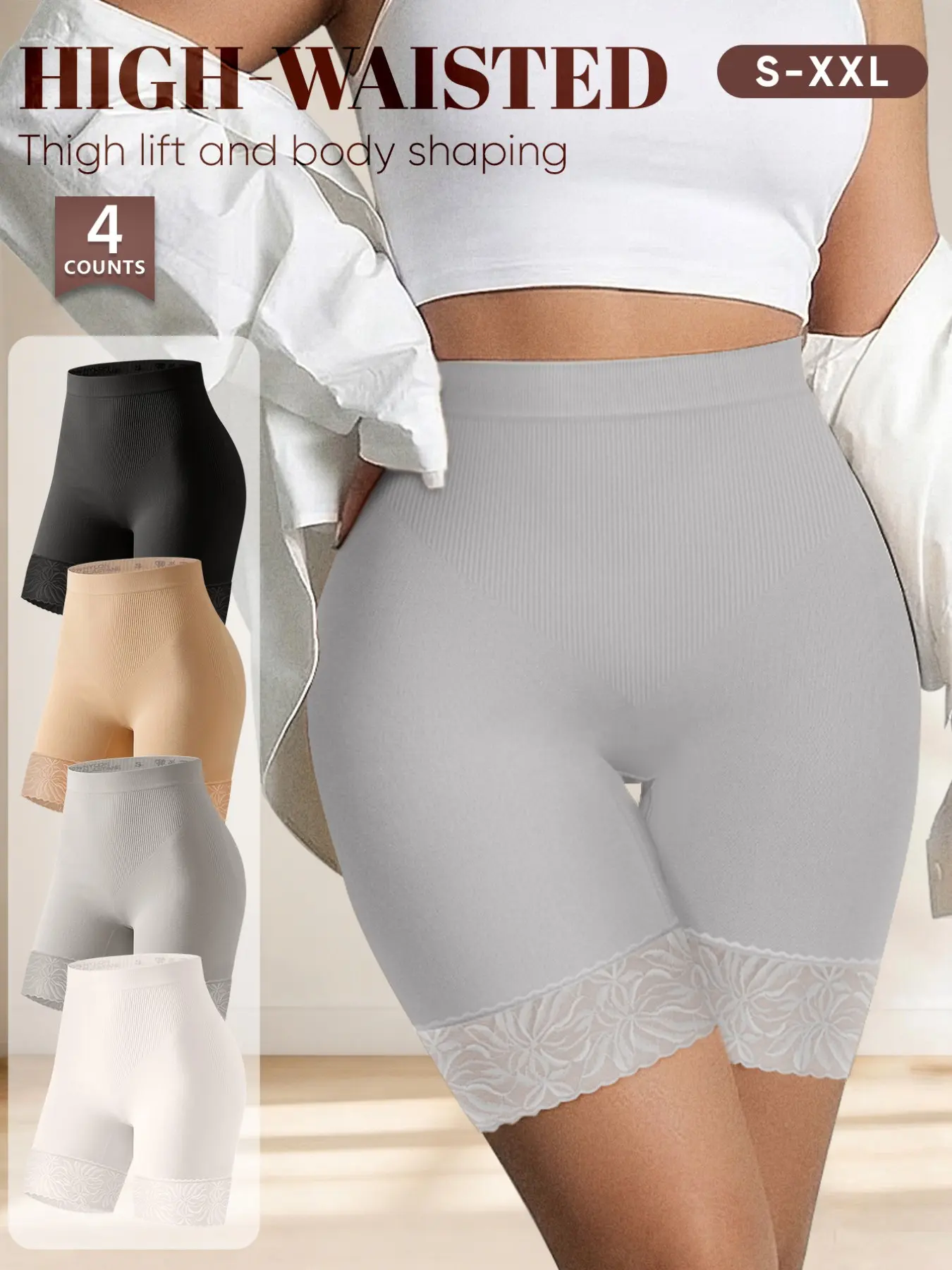 Morelect Women's High-Waisted Compression Shapewear Pants, Compression Waist Shaper, Breathable Soft No Restriction, Lace Trim, Sizes S-Xxl, Comfortable and Stylish, Everyday