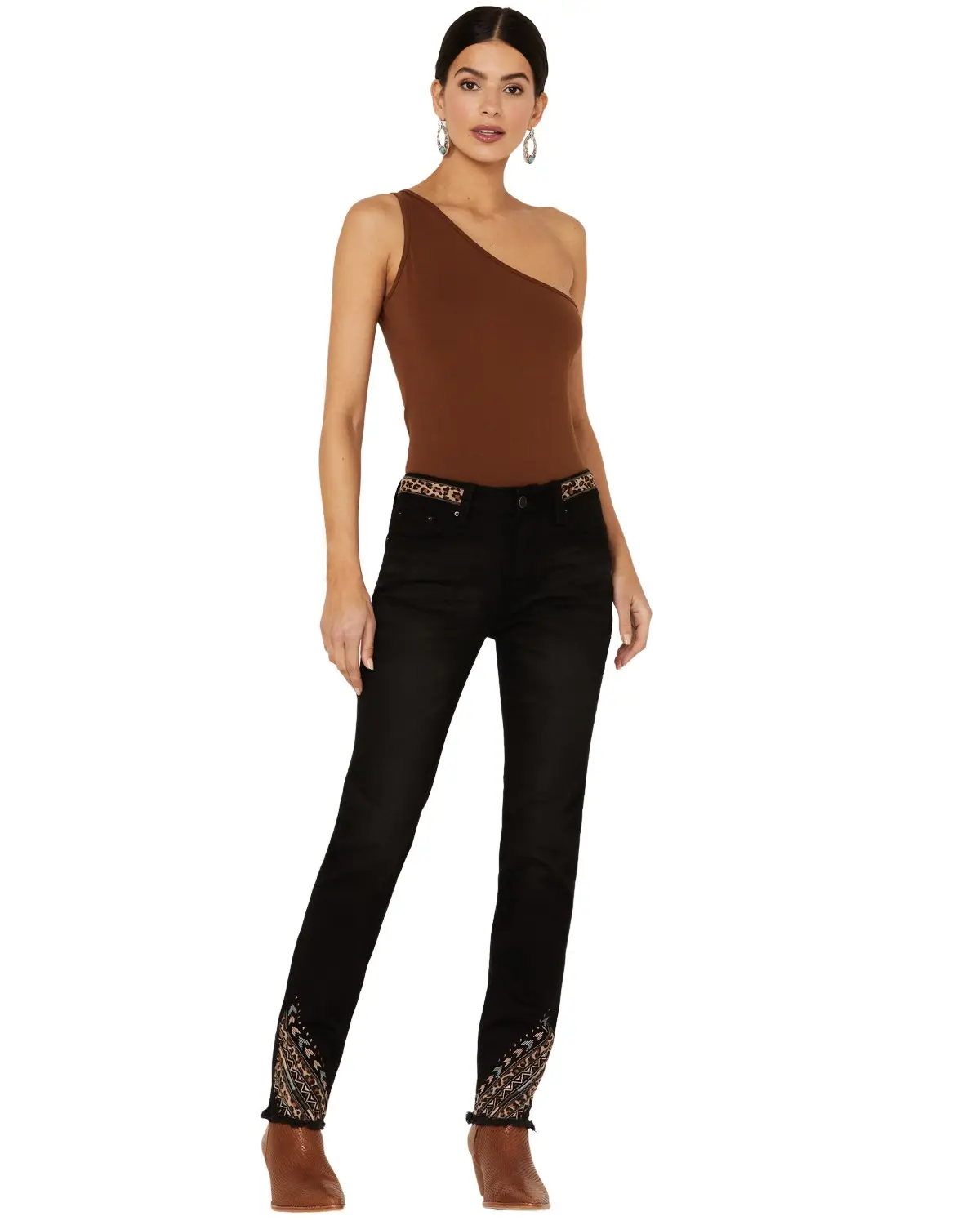 Grace In La Women's Women'S Embroidered Cheetah Print Skinny Jeans - Ens464-Blk