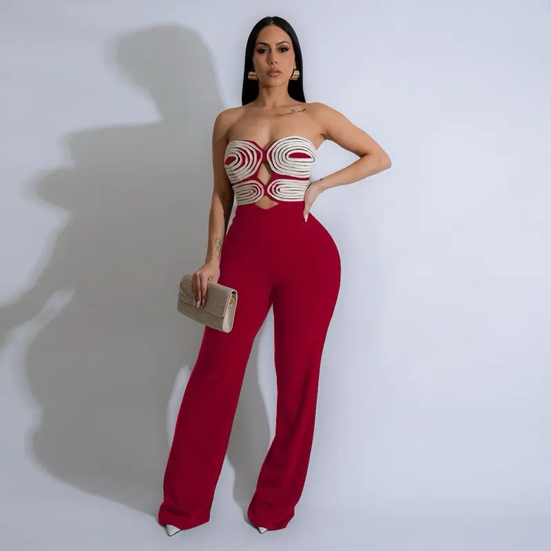 pure desire jumpsuits for women in polyster fabric with blackles design and strech perfect fit
