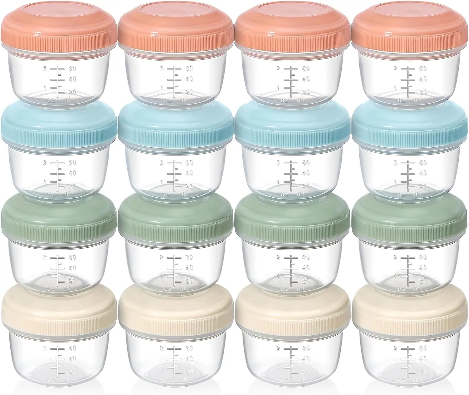 [16 Pack] 4 oz Small Containers with Lids, Reusable Plastic Jars for Snack and Puree, Salad Dressing Container to Go, Deli Containers, Freezer Baby Food Containers, Dishwasher Safe, BPA Free