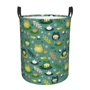 Fun Frog Print Laundry Basket - Extra Large Foldable Hamper, Easy to Store Flat | High Capacity Collapsible Clothes Bin with Whimsical Green Frog Design, Perfect Space-Saving Organizer for Kids' Room or Bathroom