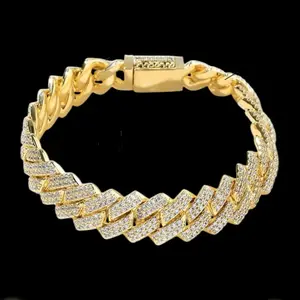 Miami Prong Bracelet with  Stones 14 Karat Gold Plating 7.8 Inches Long