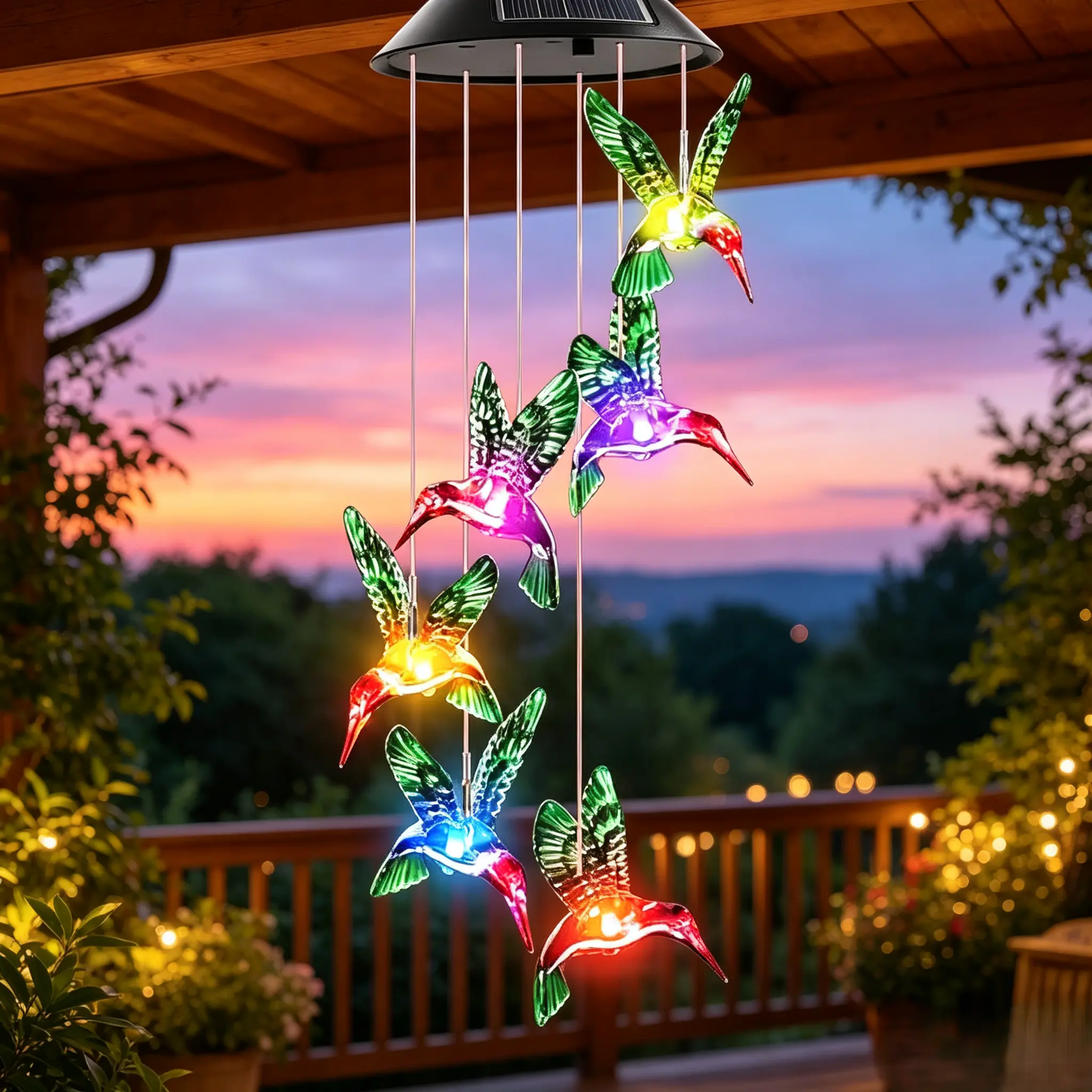 Solar Wind Chime with Color-Changing LED Hummingbird Design, Waterproof Outdoor Decorative Mobile Light, Mom Gift for Garden Patio Home Improvement festival garden decorative light