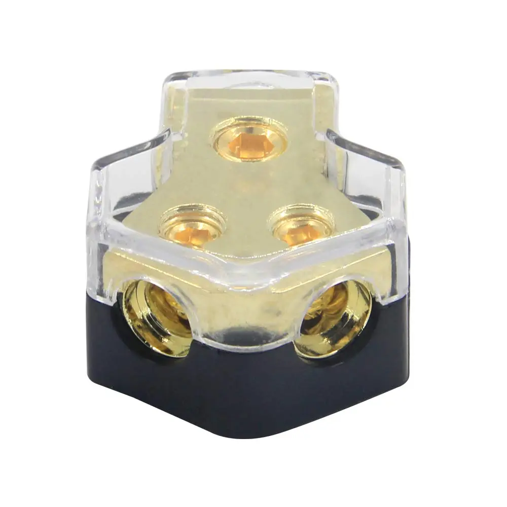 2 Way Power Distribution Block, 0/2/4 AWG Gauge in, 4/8/10 Gauge Out, Car Audio Stereo Amp Distribution Connecting Block for Audio Splitter (2Way)