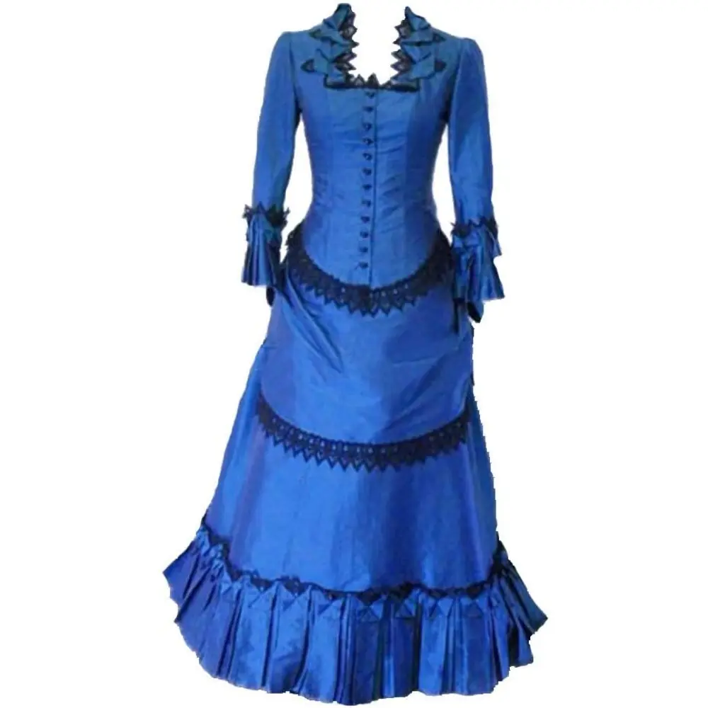 Women's Victorian Steampunk Fashion Glamorous Structured Bustle Gown - Gothic Edwardian Formal Cosplay Dress, Statement Hip Elegance Evening Costume (2XL, 3XL, Blue), Metallic, Lady, Xxxl, Garment, Clothes, Polyester Fabric, Evening Wear, Structured Silho