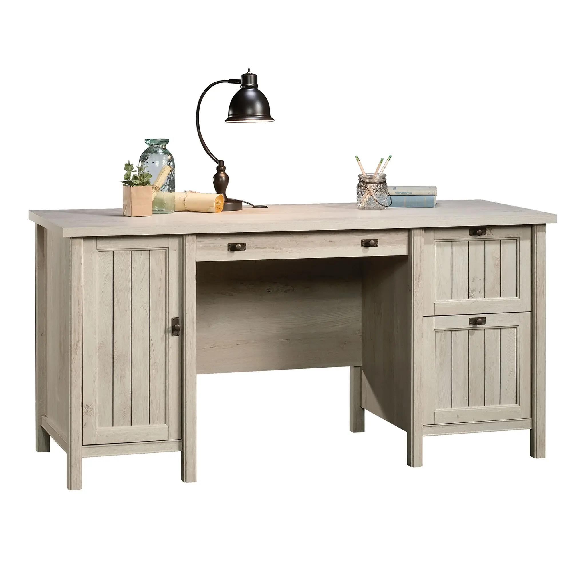 Sauder Costa Home Office Computer Desk - BIFMA Standard X6.5, 3 Smooth-Gliding Drawers, Slat-Front Design, Cord Management, Coastal Cottage Style, Adds Charming Coastal Aesthetic, Assembly Required