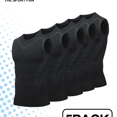 Men's 5-Pack Crew Neck Sleeveless Compression Sport Vests - Quick Dry, Supportive, Athletic Fit Activewear for Bodybuilding, Running
