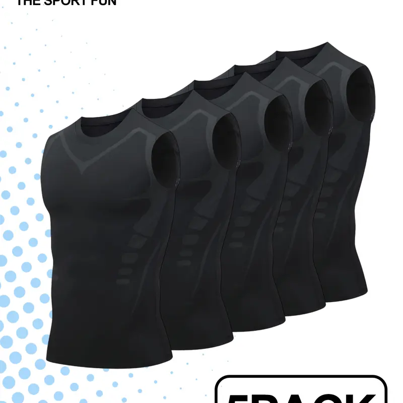 Men's 5-Pack Crew Neck Sleeveless Compression Sport Vests - Quick Dry, Supportive, Athletic Fit Activewear for Bodybuilding, Running