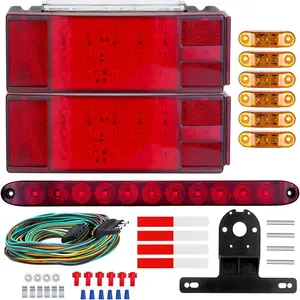 LED Submersible Boat Trailer Light Kit with Wiring Harness, Includes Amber Marker Lights, White Reverse & Brake Lights, 15.6" 3rd ID Bar for Over 80" RV Truck Camper