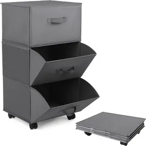 3 Drawer Storage Organizer, 3 Drawer Dresser, Storage Drawer for Bedroom, Closet Storage Drawers, Foldable Storage Cabinet for Clothing, Gray