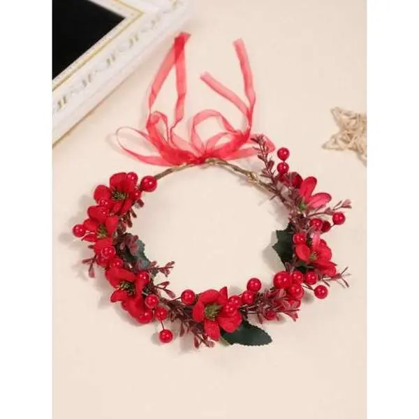 1pc Vintage Romantic Floral Garland Headband, Faux Botanical Hair Accessories For Wedding Photography