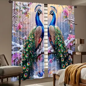 Peacock Print Curtain Set, Elegant Fabric Design, Ideal for Living Room/bedroom/kitchen, Home Decor Choice, Indoor Drapes