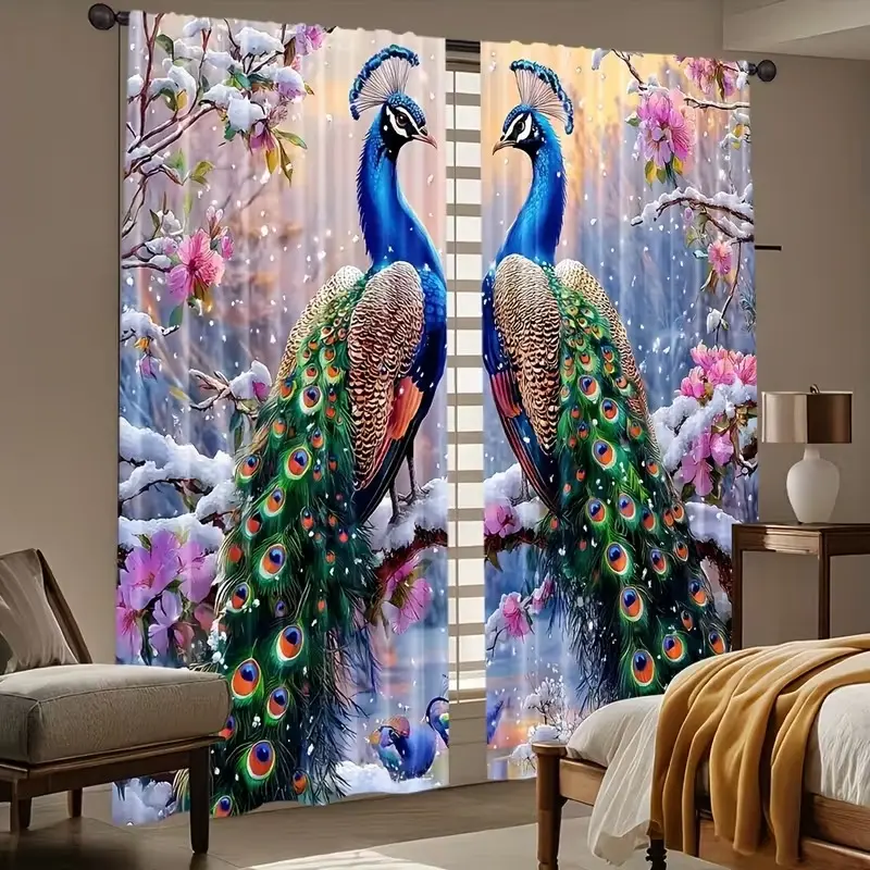 Peacock Print Curtain Set, Elegant Fabric Design, Ideal for Living Room/bedroom/kitchen, Home Decor Choice, Indoor Drapes