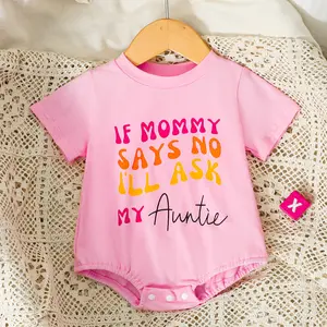 Baby Girls Short Sleeve Funny Auntie Graphic Infant Bodysuit with Snap Closure C488