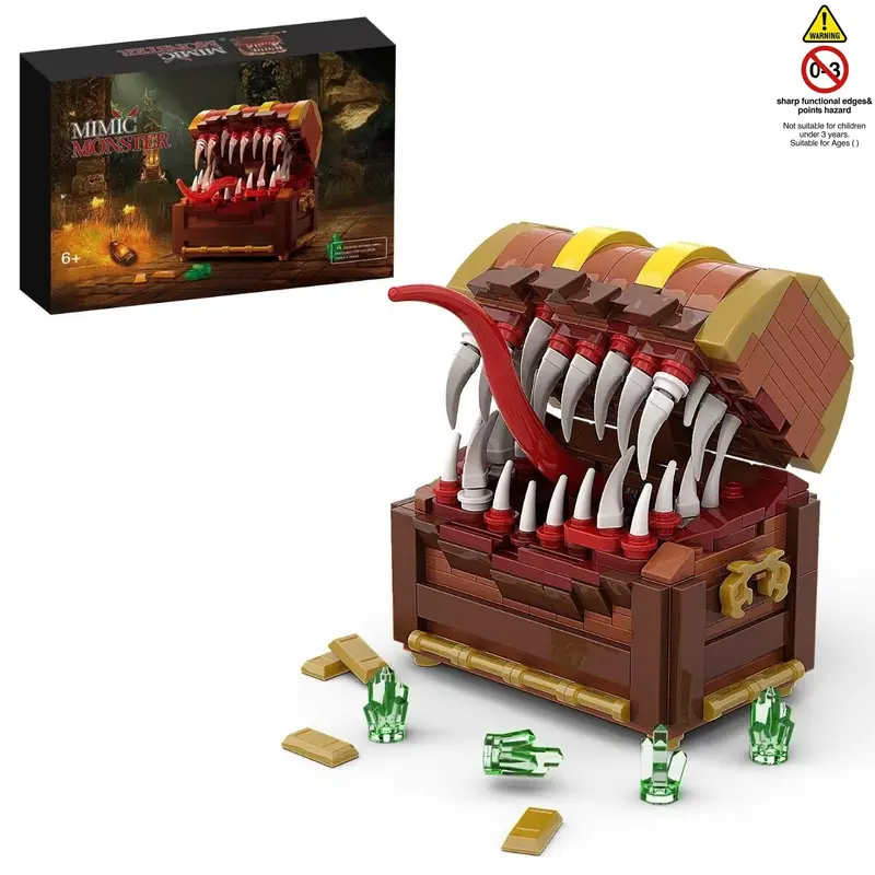 Mimic Chest Game Monster Building Blocks Toy, 366pcs/set Creative Stem Building Blocks Toy, Desktop Ornament, Birthday Gift for Teens, Bricker Build Sets, Building Kit, Building Blocks Model, Model Building Kits, DIY Building Model