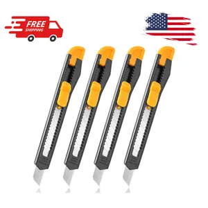 4 Pack Box Cutter Retractable, Utility Knife 9MM Wide Snap-Off Blades