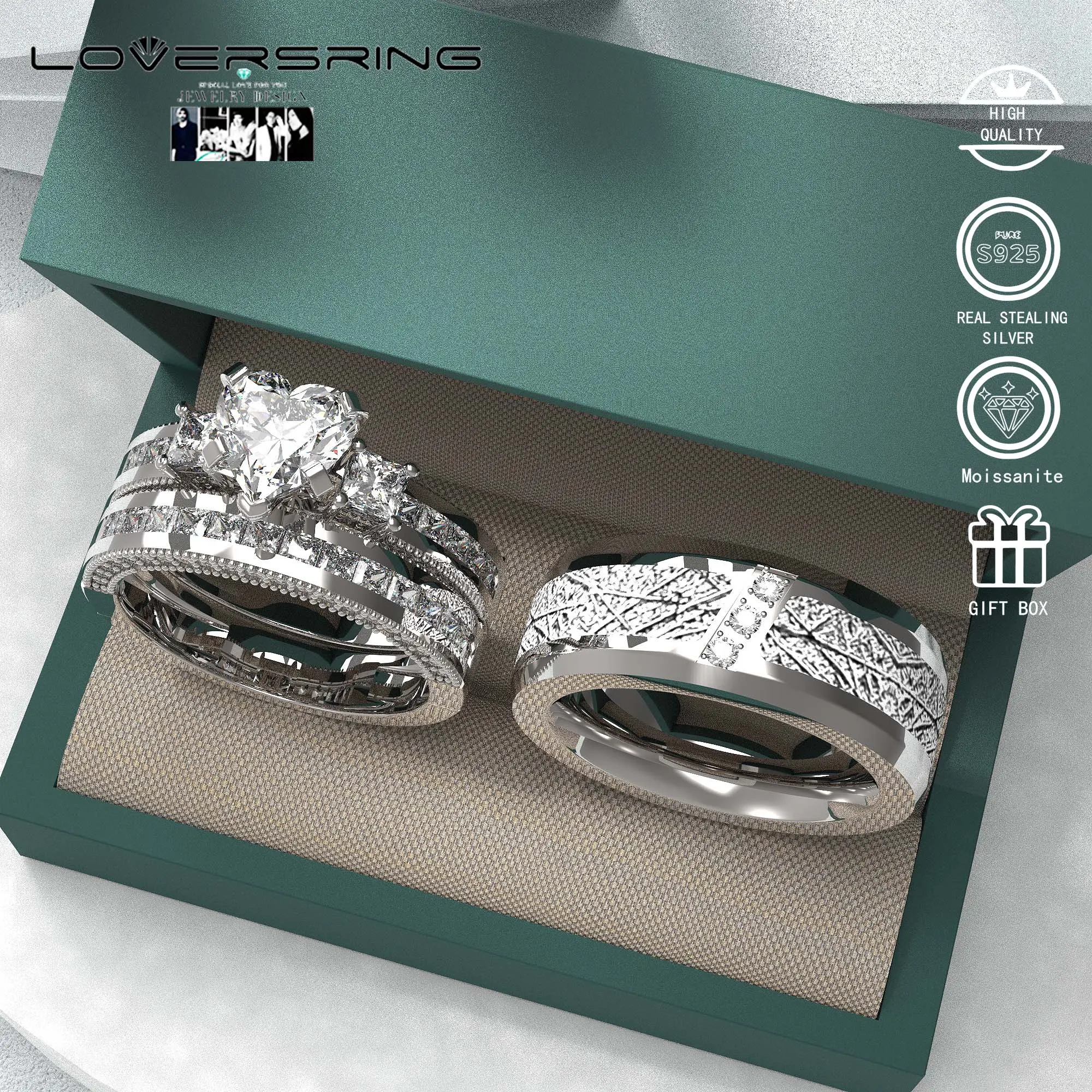 Wedding Ring Sets His And Hers Promise Ring Wedding Ring Sets His And Hers Couples Women 925 Sterling Silver Moissanite Man Titanium Wedding Band