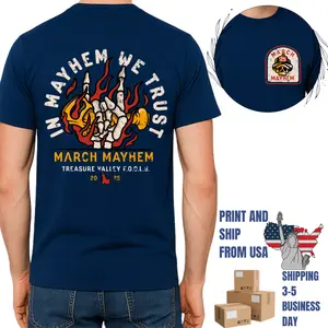 In Mayhem We Trust March Mayhem T-Shirt, 2 Sides, bold firefighter skull art, oversized tee for men, first responder streetwear, graphic fire service shirt, gift for firefighters