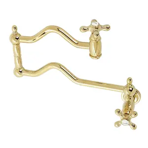 212 MAIN Heritage Wall-Mount Pot Filler, Double Handle Faucet, Polished Brass Kitchen Fixture