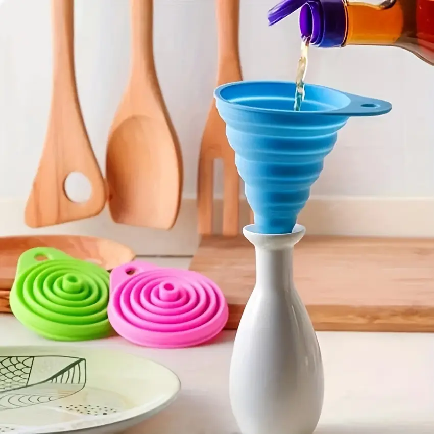4pcs, Collapsible Funnel For Filling Bottles, Mini Flexible Silicone Funnel For Liquids, Jam, Beans, Automotive, Flask Funnel, Foldable Funnel For Liquid, Or Dry Ingredients, Random Color