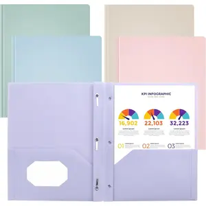 Plastic Folders with Pockets and Prong, Pack of 5, Muted Pastel Colors, Heavy Duty 2 Pocket File Folders Letter Size, Folders with Prongs for School, Home, and Office