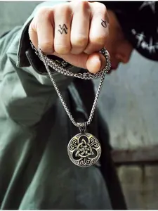 Vintage Celtic Knot Pendant Necklace, Retro - Style Stainless Steel Jewelry with Intricate Knot Detail, for Men, Daily & Streetwear Fashion
