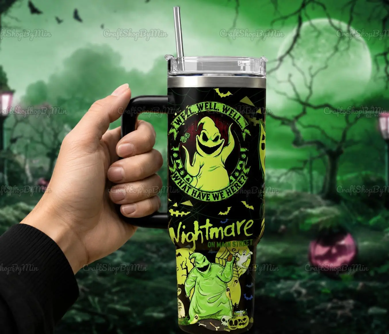 Halloween 00gie B00gie 40oz Tumbler, Spooky Green Boogie Man Cup, Horror Halloween Insulated Travel Mug, Nightmare Holiday Fan Gift