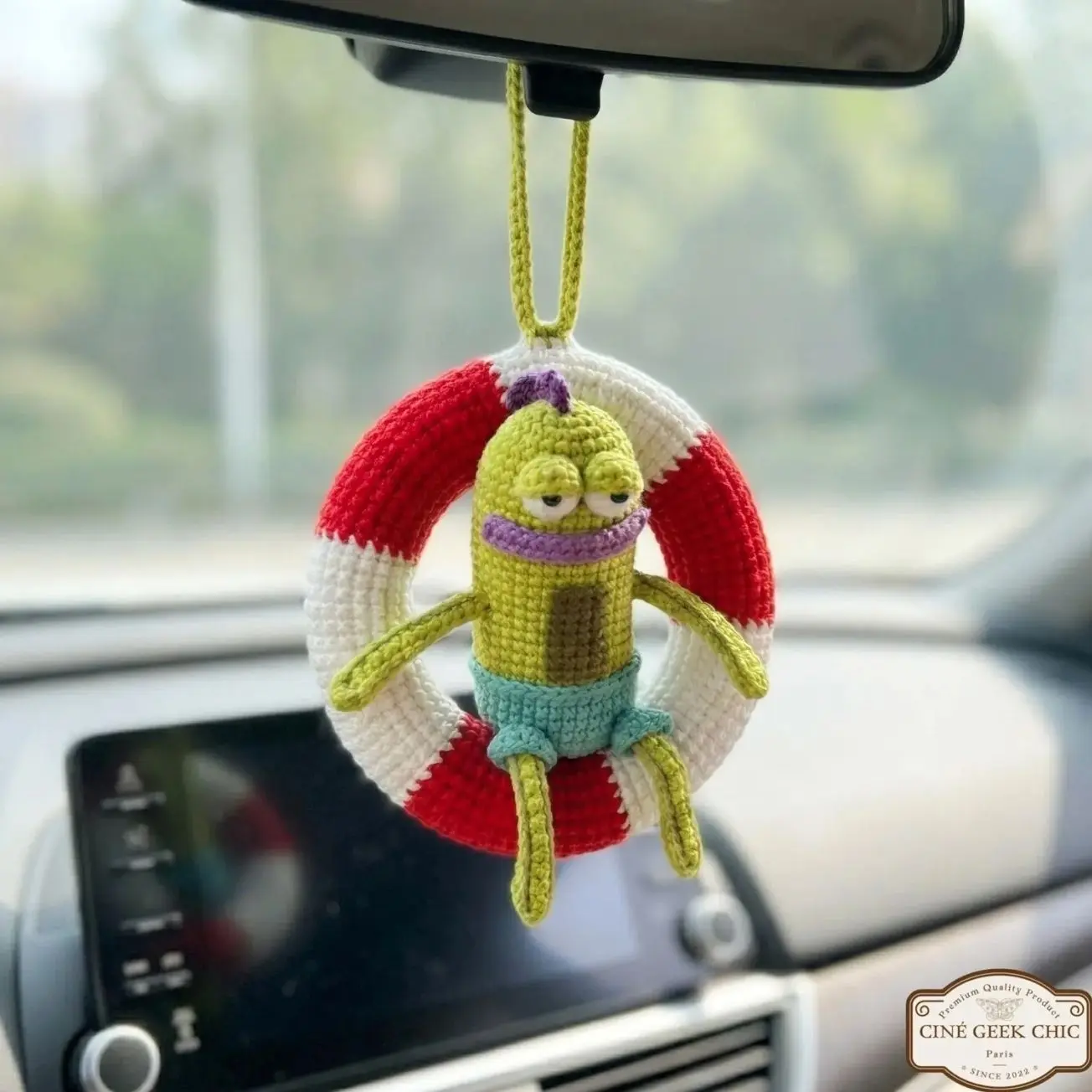 Handmade Lazy Floatie Fish Crochet Car Hanging, Relaxing Summer Cartoon Decor