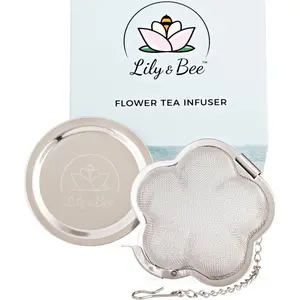 Reusable Tea Infuser Ball for Loose Leaf Tea, Unique Flower Shape, Fine Mesh Stainless Steel Single Serve Strainer and Steeper with Charming Drip Tray, Cute Tea Gift Set