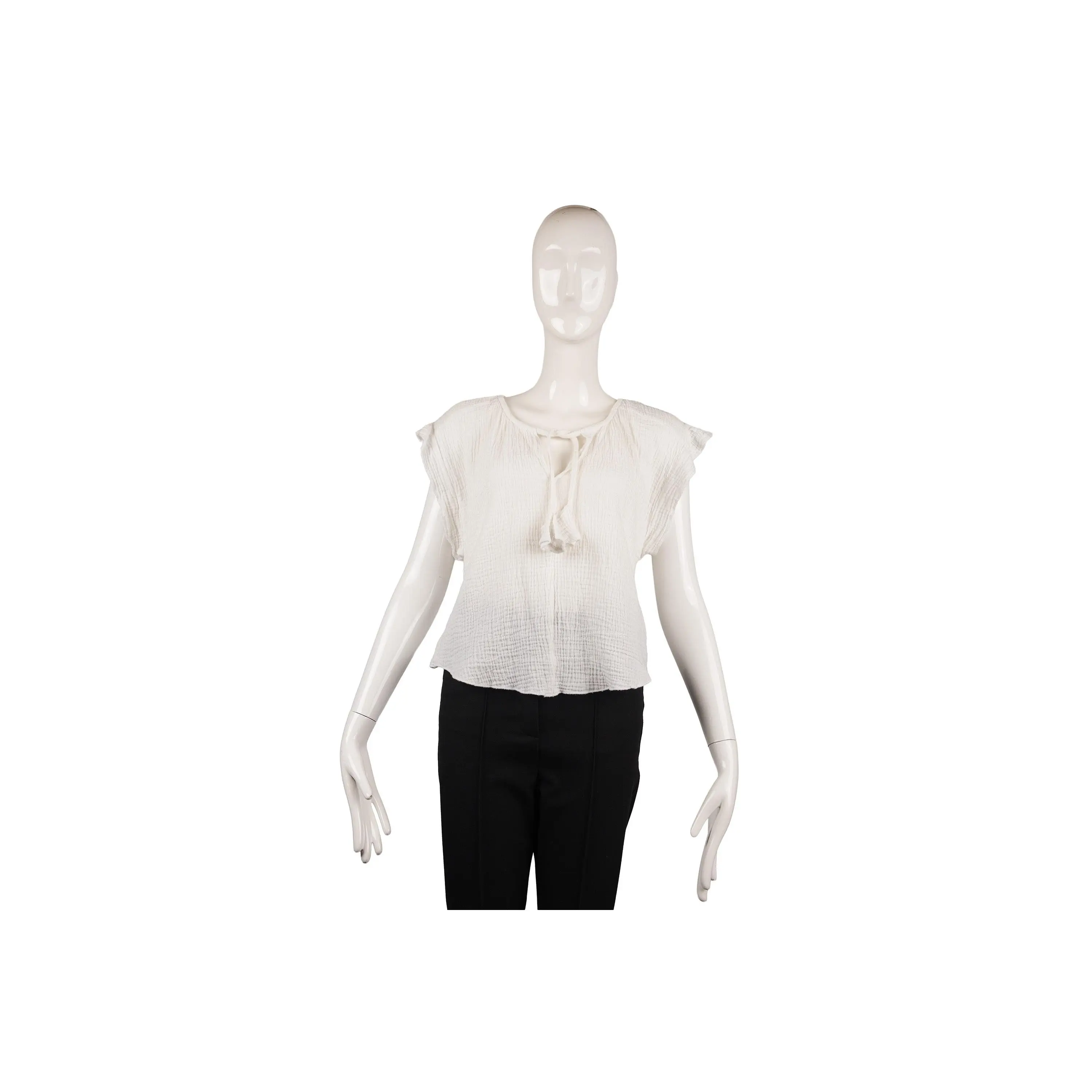 Joie White Cotton Gauze Waffle Knit Center-Tie Top Size XS
