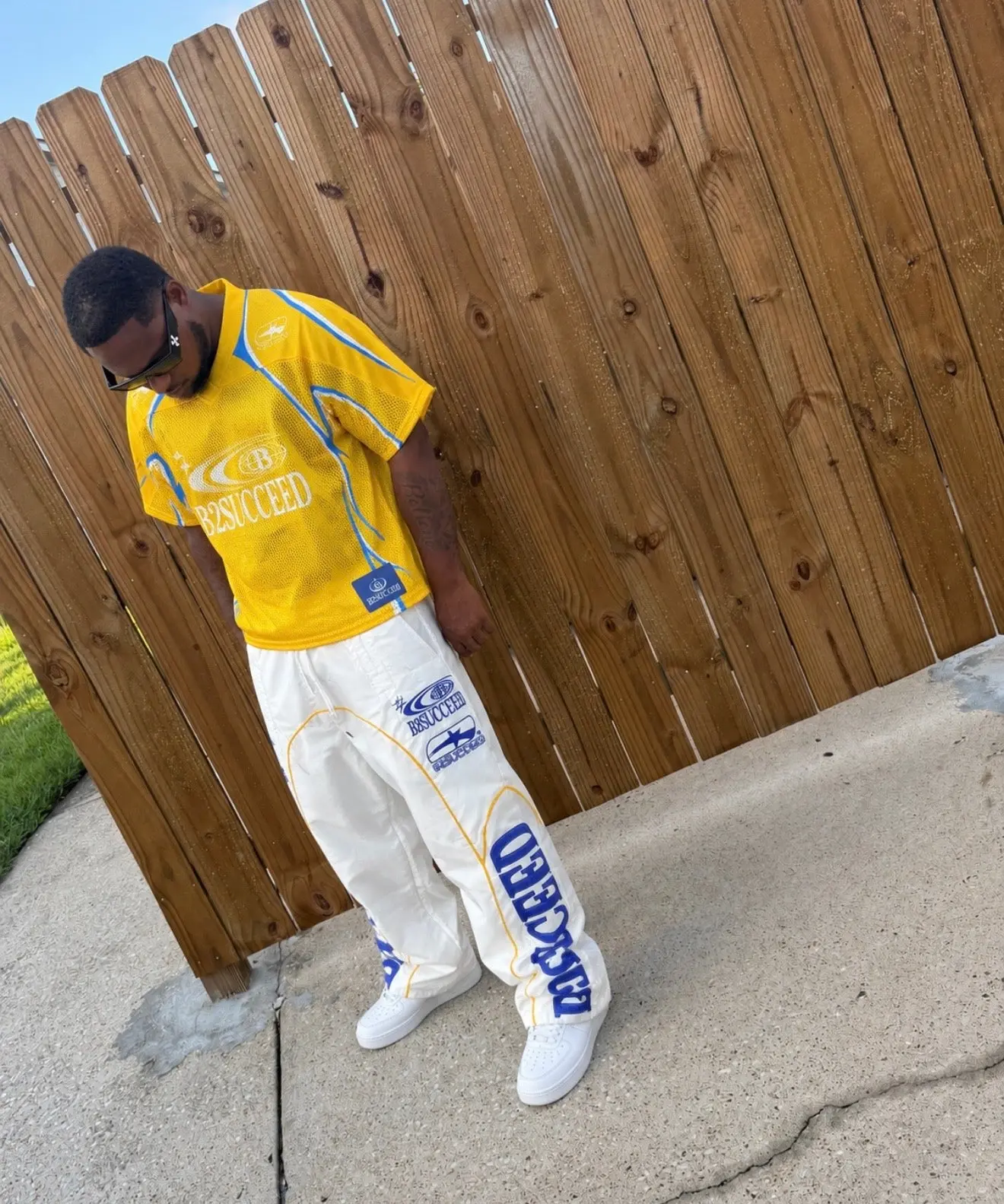 Believe2Succeed Yellow & White and royal blue Mesh Jersey Set