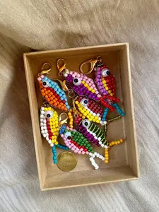 Boho Colorful Beaded Fish Bag Charm Keychain, DIY Multicolor Accessory, Ocean Style Vacation Bag Pendant, European and American Design
