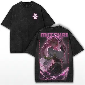 Mitsuri x Demon Slayer – Love Hashira Vintage Washed Tee with Bold Anime Back Art & Oversized Fit for Otaku Merch Cotton Menswear