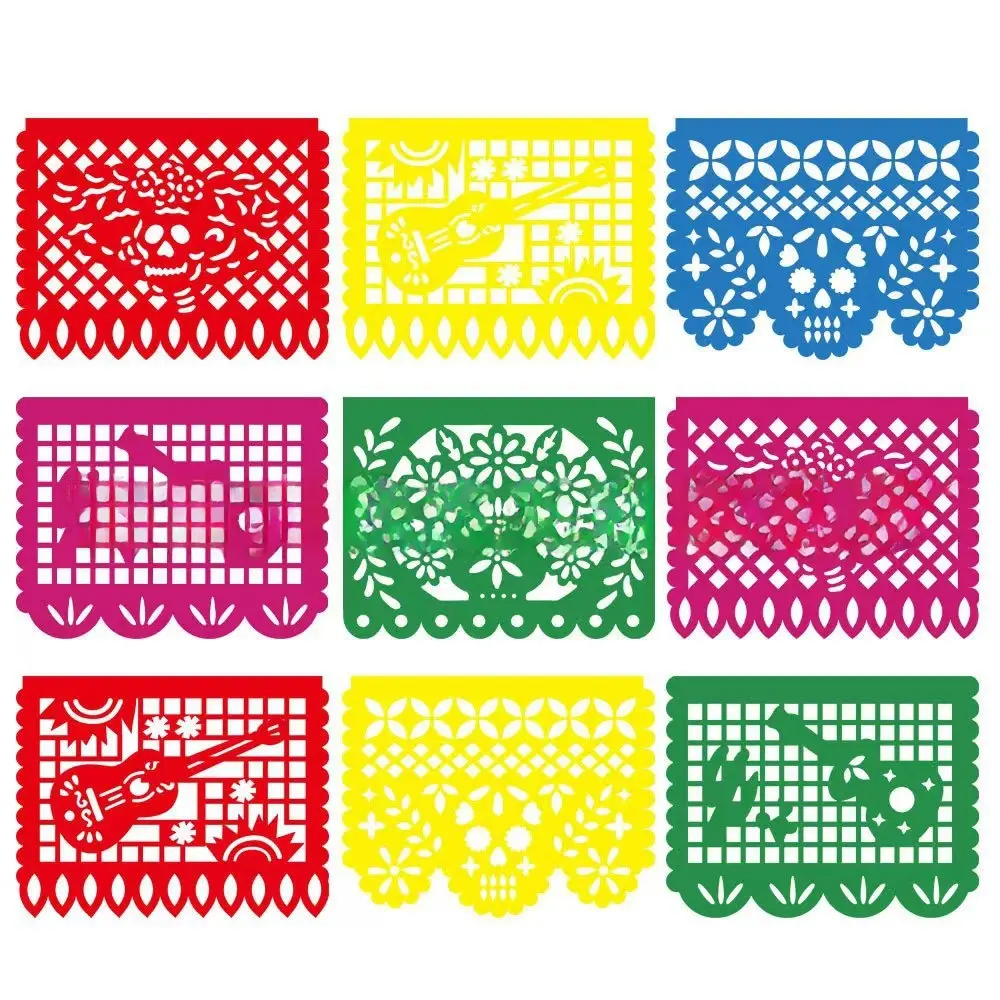 Patterned Soft Day of the Dead Felt Craft Banners - Hollow-out Cutouts with Multiple Shapes, Ribbon-Attached Felt Piñata Bunting, 30x20cm Indoor Festive Home Supplies (No Flagpole Needed)