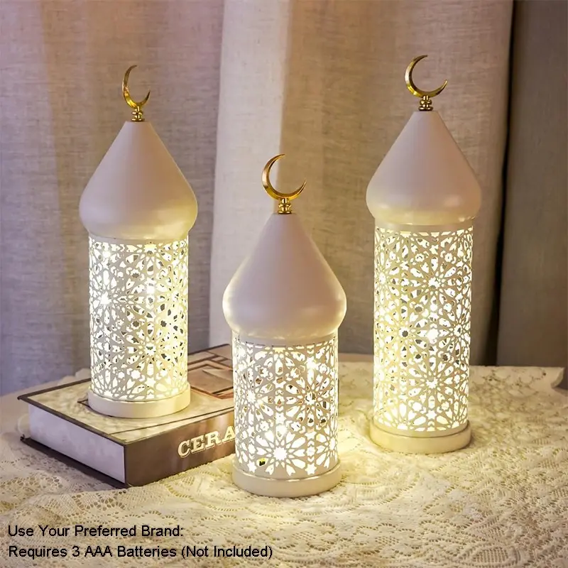 Moroccan Iron Lantern with Laser-Cut Holy Light – Islamic Festive Mood Lamp for Ramadan & Eid, Sacred Home Blessing Decor for Muslim Families, Warm Spiritual Gift for Iftar & Holiday Celebrations, Cozy Ramadan Vibe