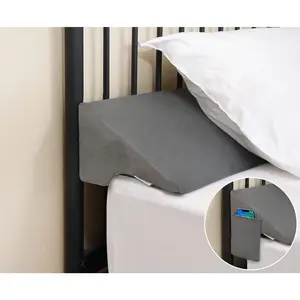 King Bed Wedge Pillow for Headboard Gap Filler(0-5"),High-Density Foam,Prevents Pillows & Items from Falling,Ergonomic Design,Large Storage Pockets, Removable&Washable Cover,Gray,76''x10''x6''
