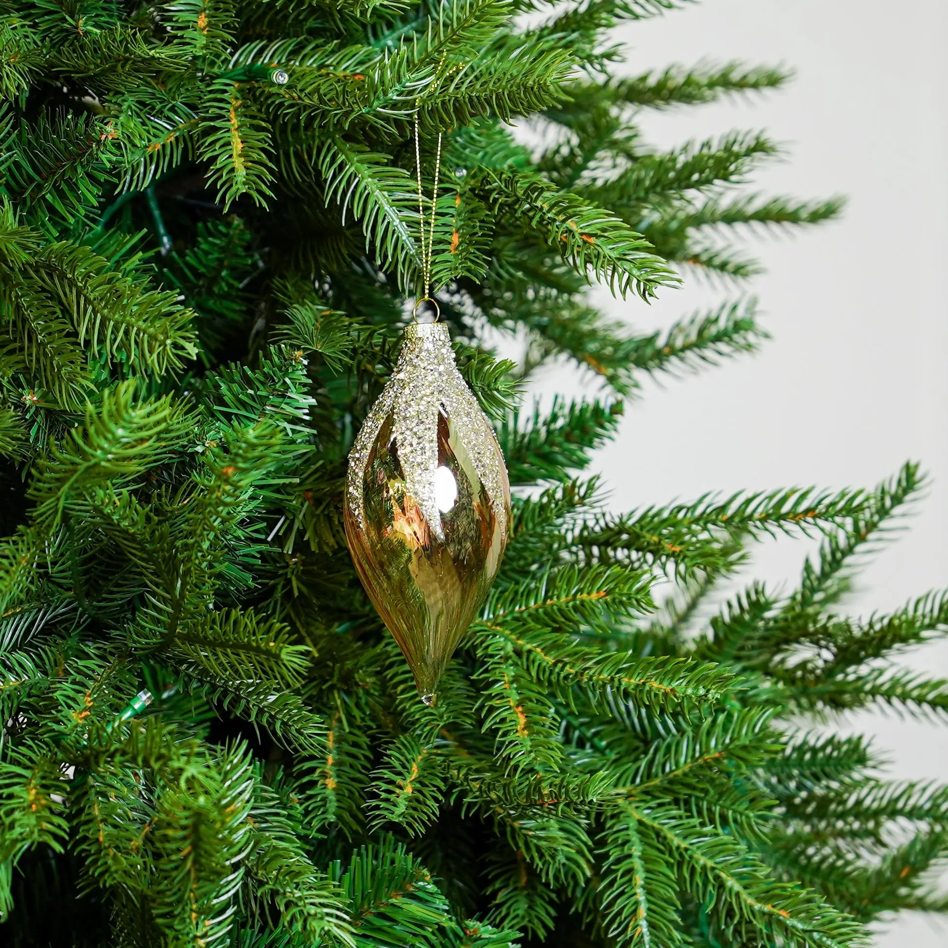 5" Clear Gold Glitter Glass Finial Ornament Set Of 12